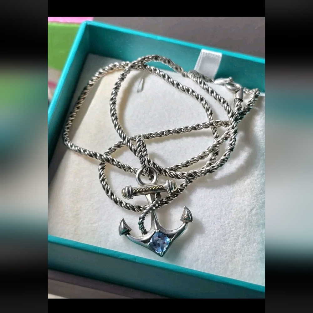 Effy 18k Yellow Gold & Sterling Silver Anchor Blue Topaz Pendant Necklace